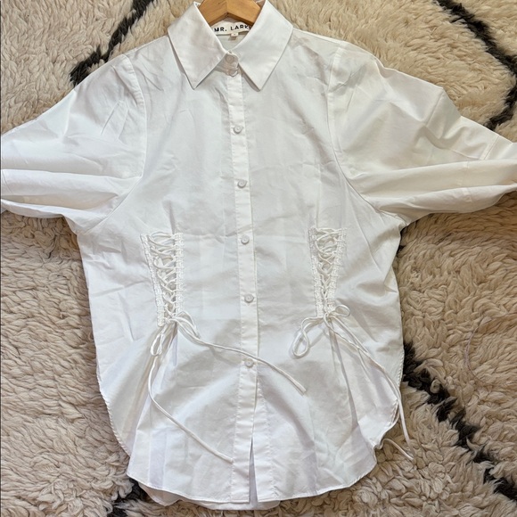 Mr. Larkin Lace Up White Button-Up Shirt - Picture 10 of 17